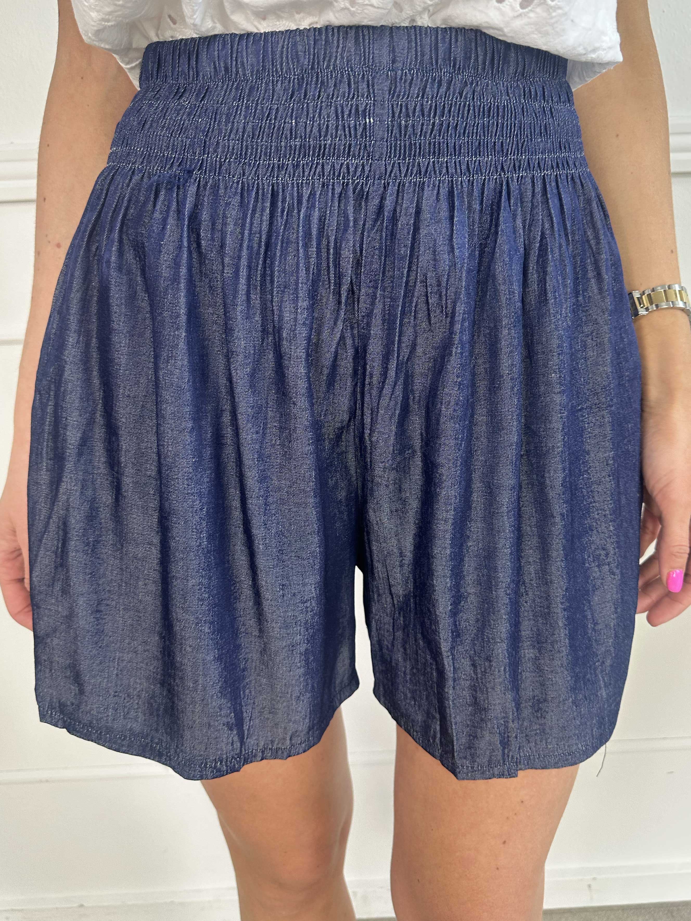 Pams Denim Shorts - Løse shorts med elastikkant i livet